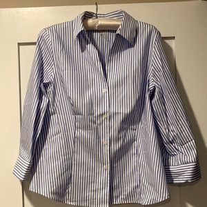 Blue and white fitted striped blouse
